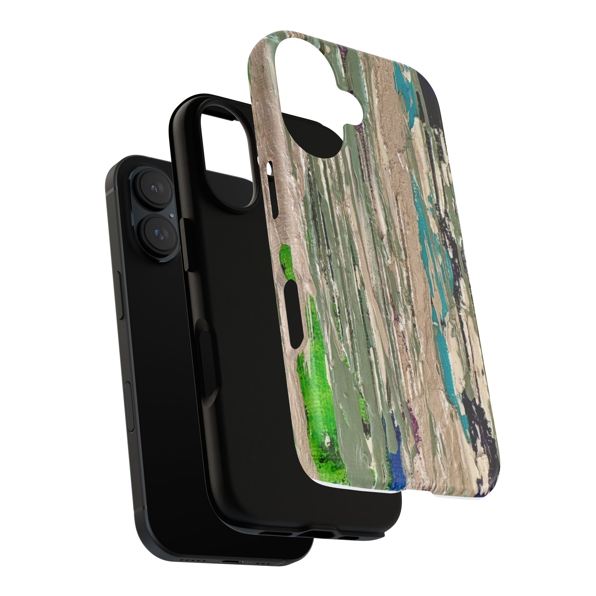 Abstract Hidden Streams Phone Case — Earthy Green & Teal Protective Cover