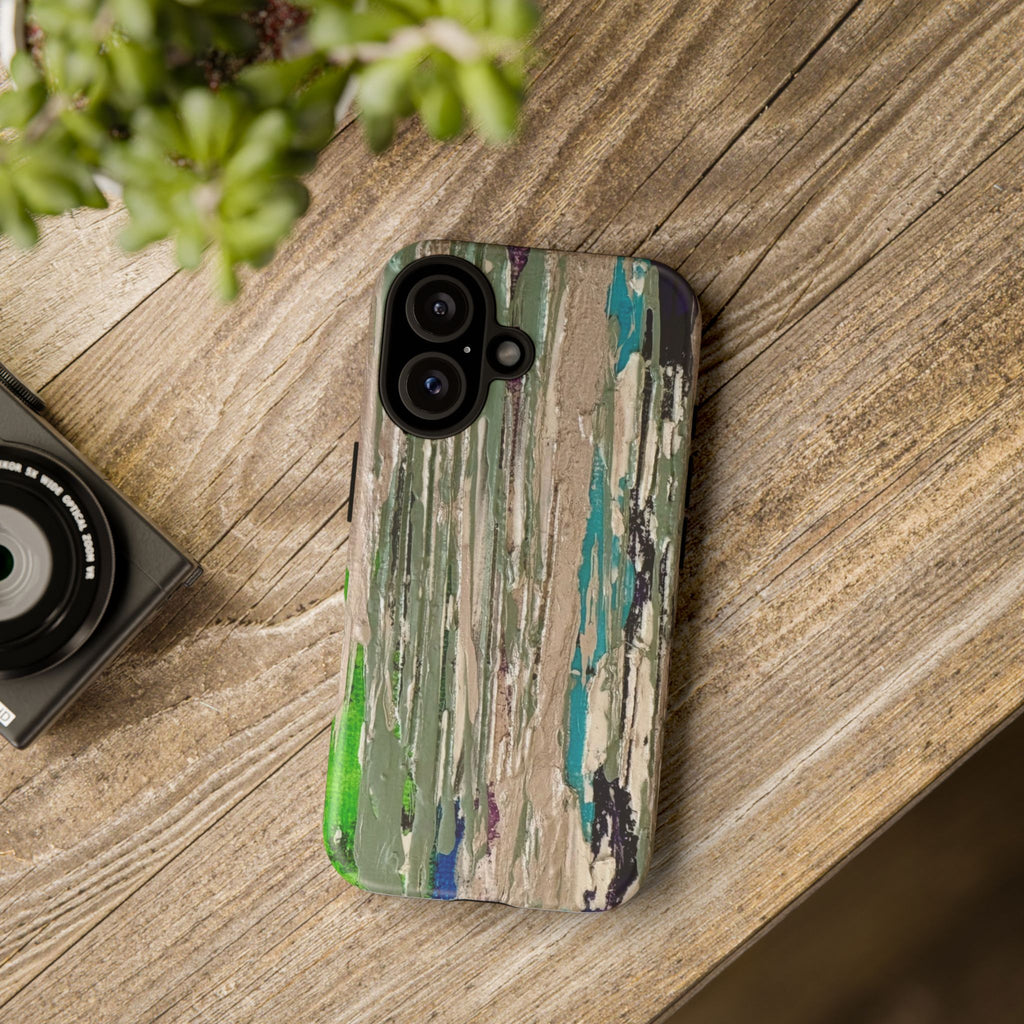 Abstract Hidden Streams Phone Case — Earthy Green & Teal Protective Cover