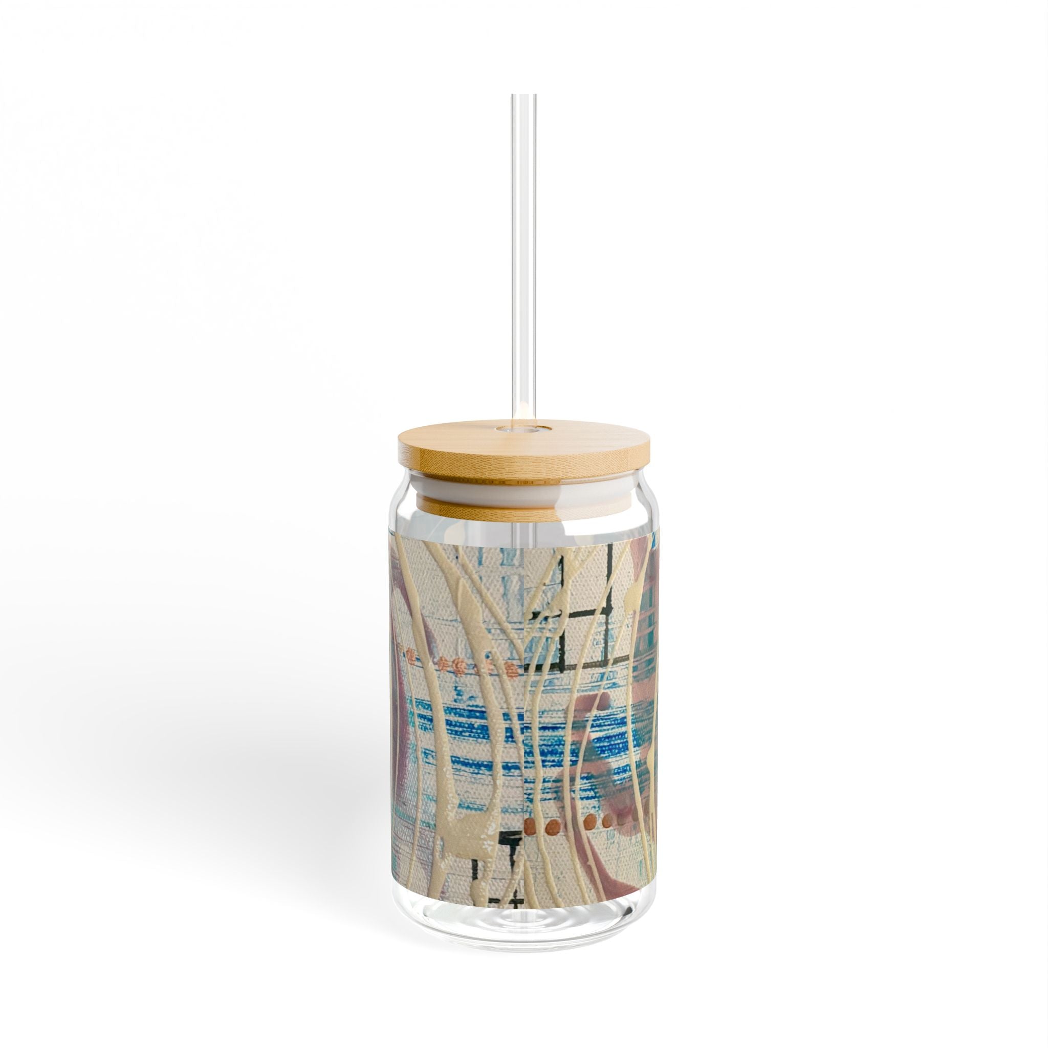 16oz Sipper Glass with Abstract Intersections Art — Reusable Straw Tumbler