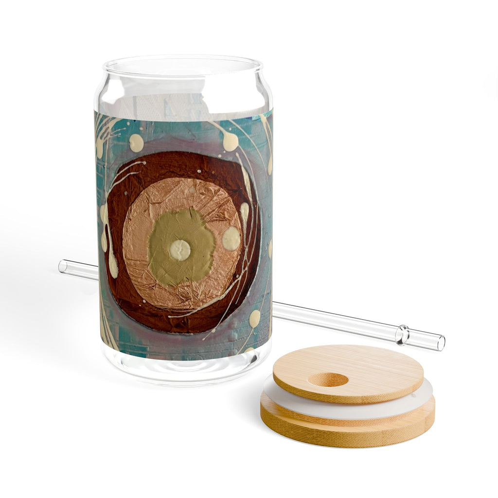 16oz Sipper Glass with Abstract Intersections Art — Reusable Straw Tumbler