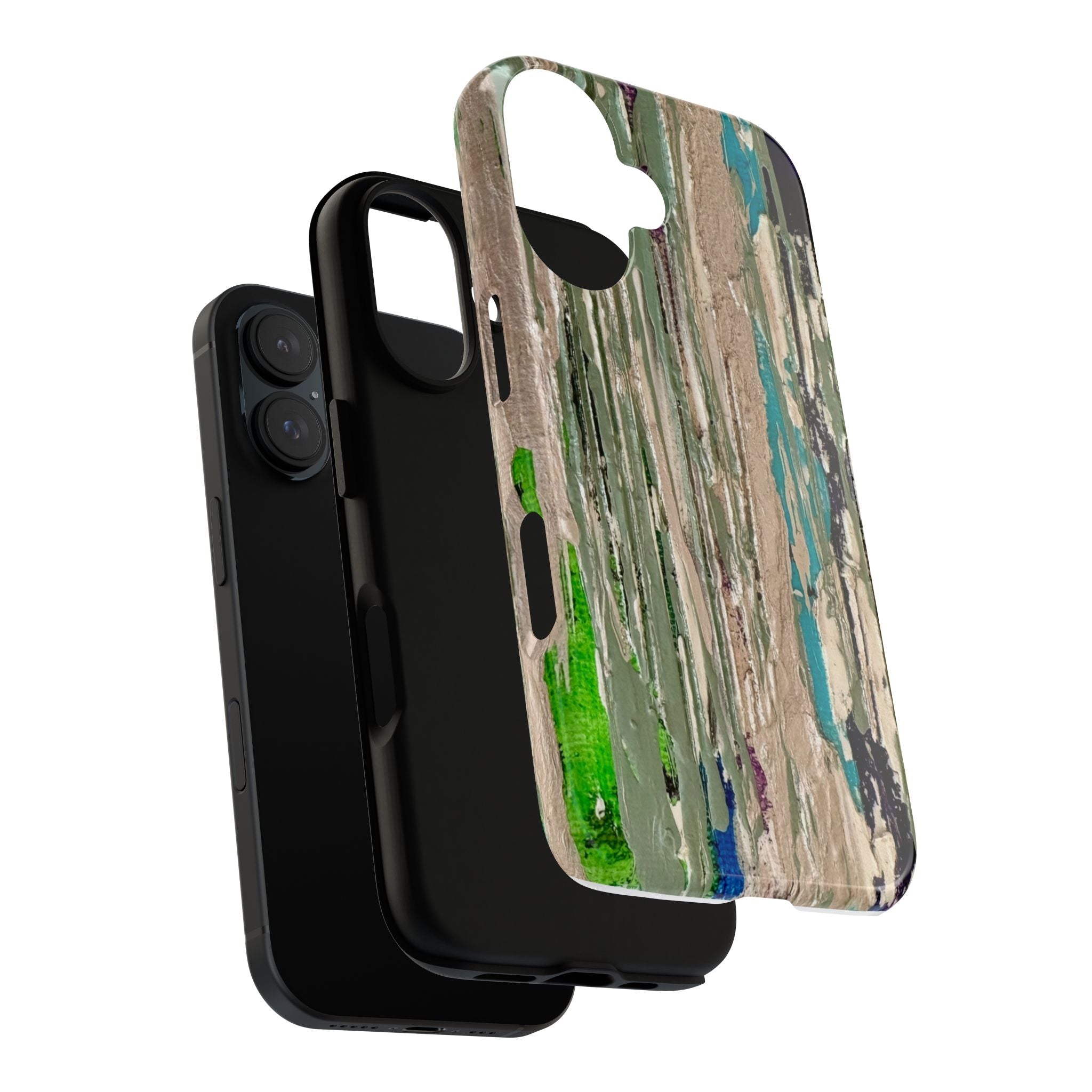 Abstract Hidden Streams Phone Case — Earthy Green & Teal Protective Cover
