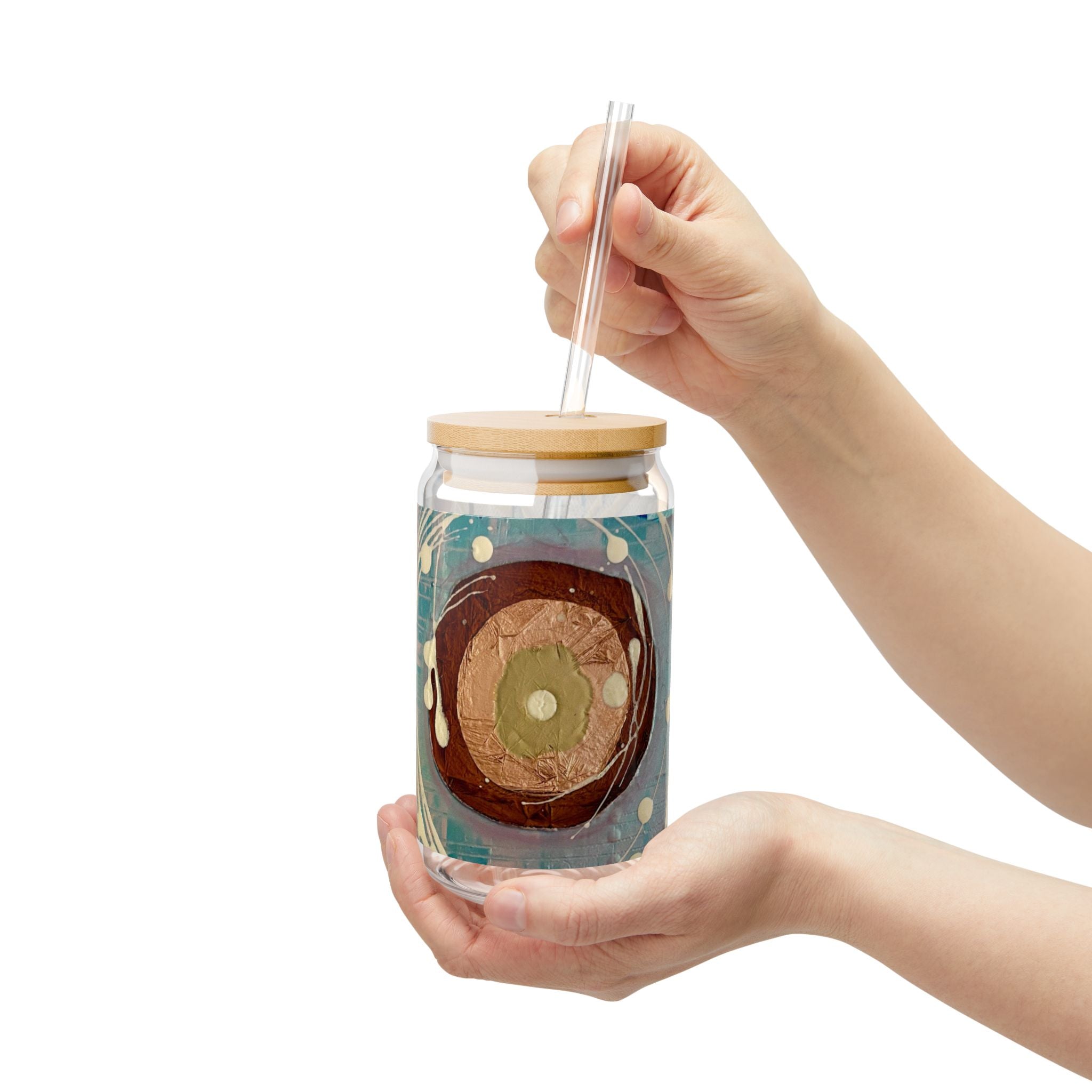 16oz Sipper Glass with Abstract Intersections Art — Reusable Straw Tumbler