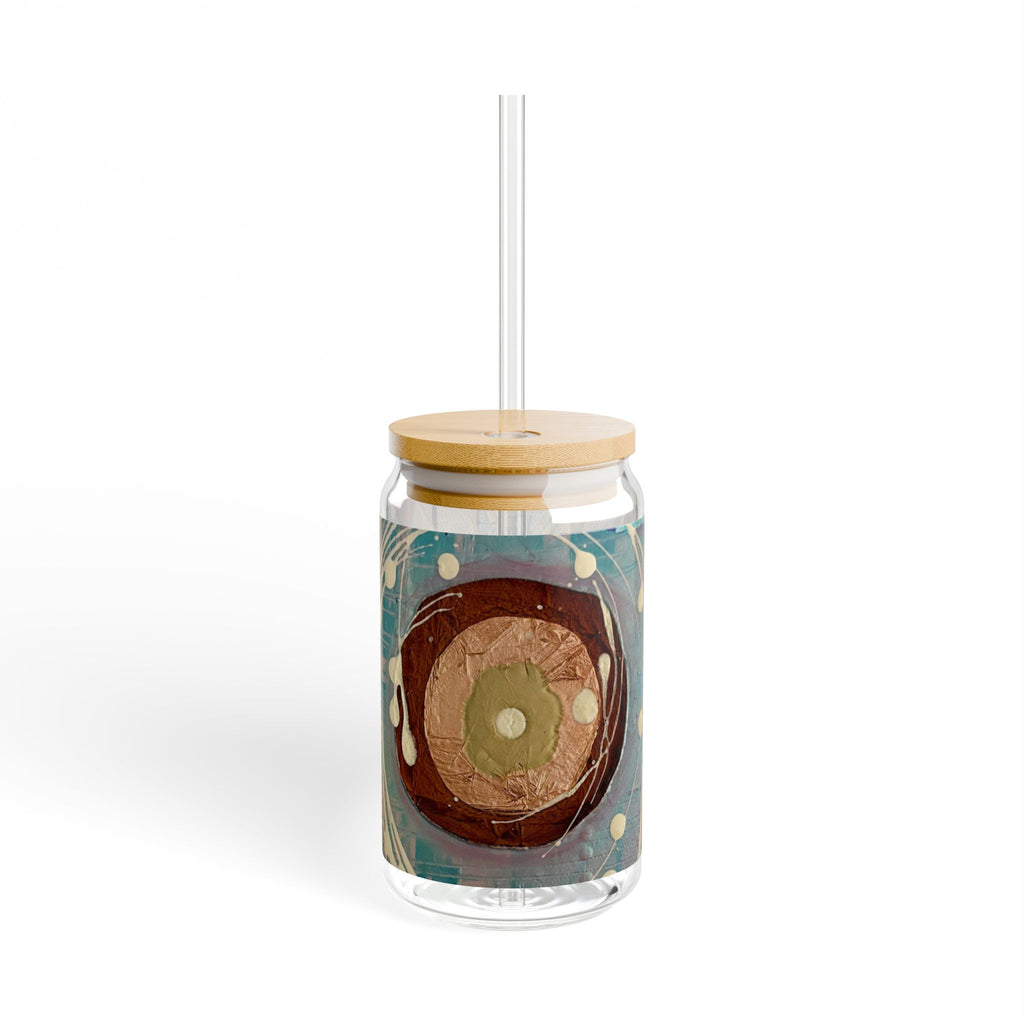 16oz Sipper Glass with Abstract Intersections Art — Reusable Straw Tumbler