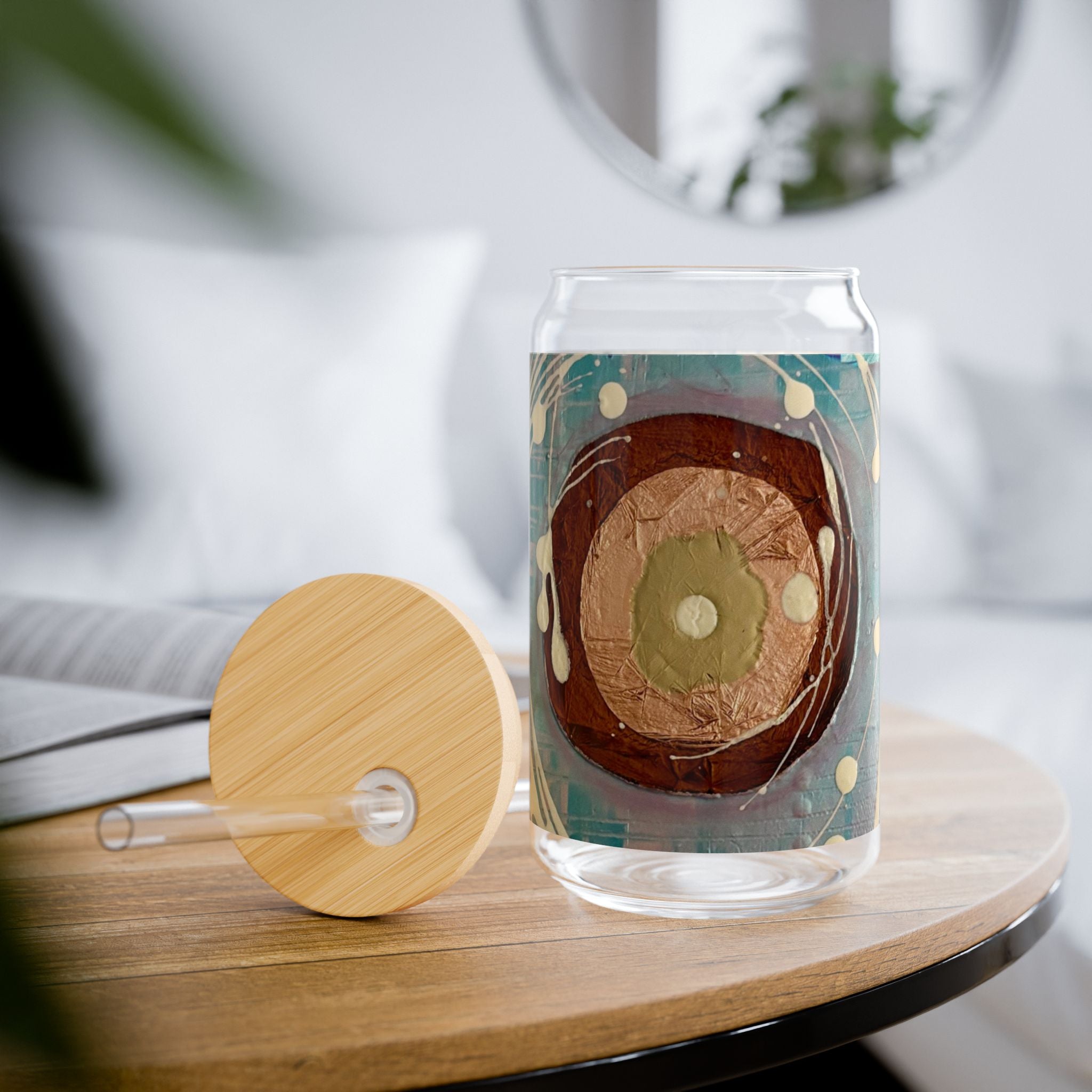 16oz Sipper Glass with Abstract Intersections Art — Reusable Straw Tumbler