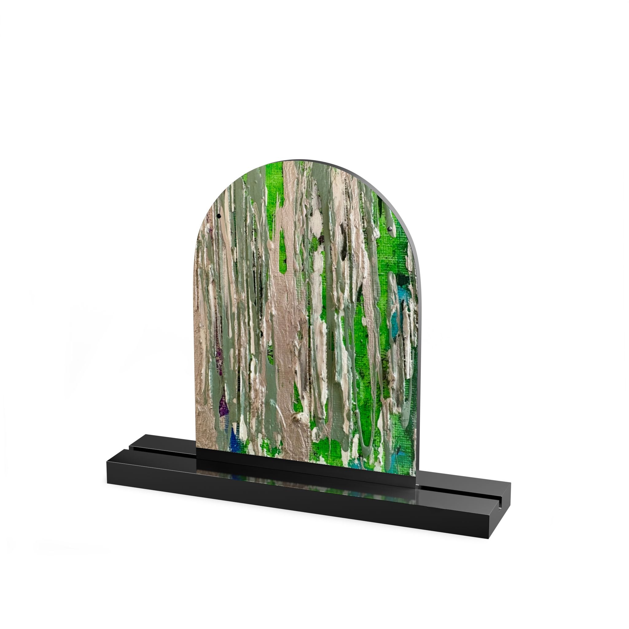 Hidden Streams Dome Acrylic Table Sign — Modern Green Drip Art Display