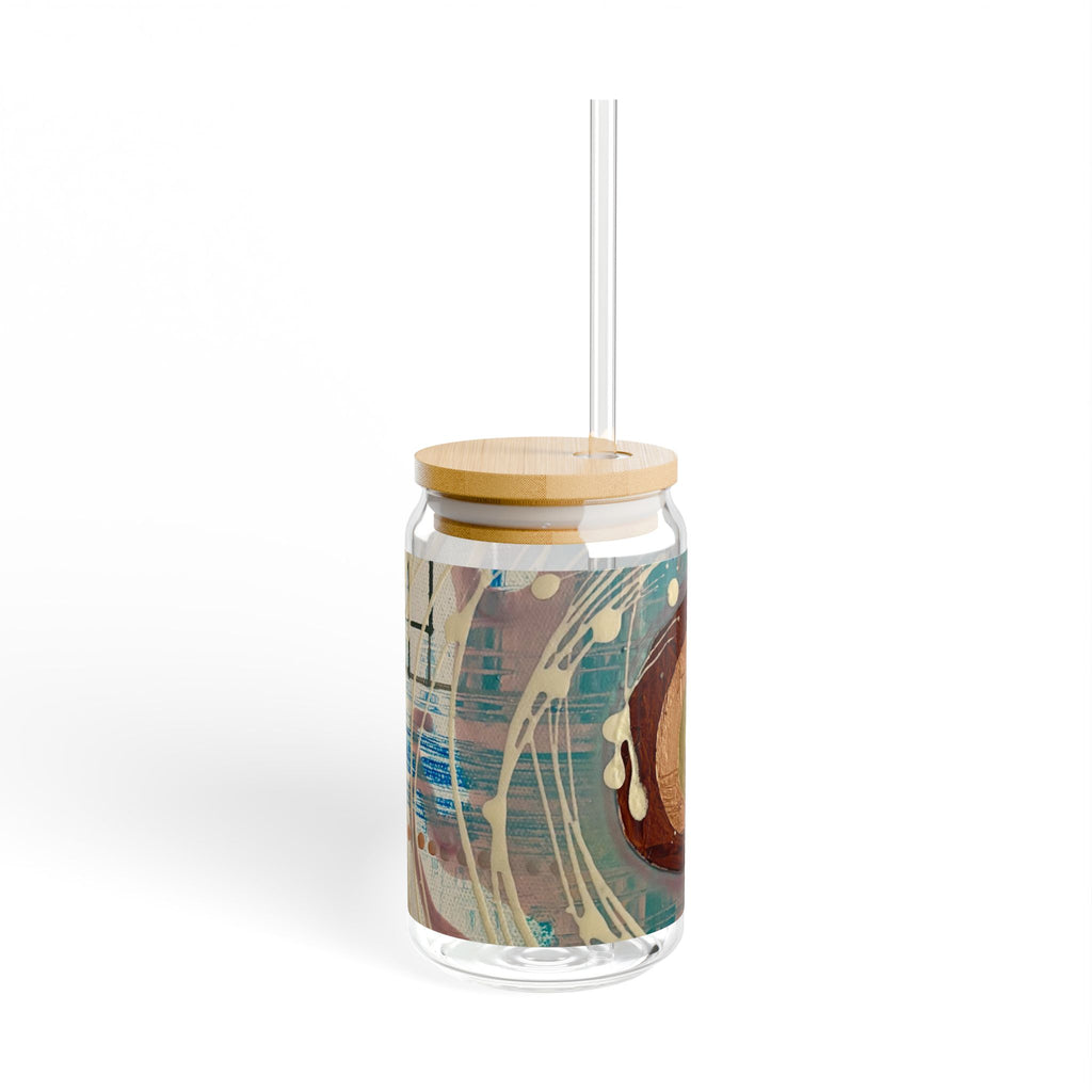 16oz Sipper Glass with Abstract Intersections Art — Reusable Straw Tumbler
