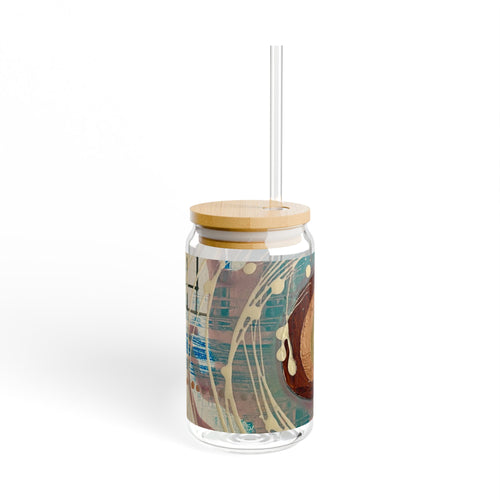 16oz Sipper Glass with Abstract Intersections Art — Reusable Straw Tumbler