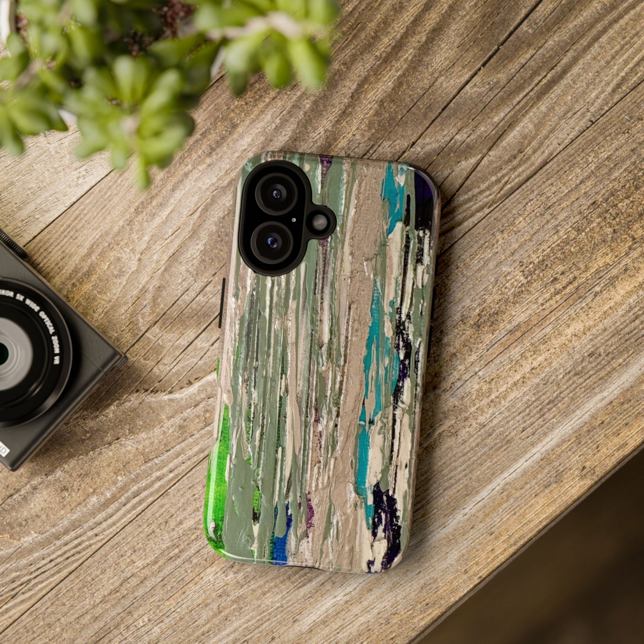 Abstract Hidden Streams Phone Case — Earthy Green & Teal Protective Cover