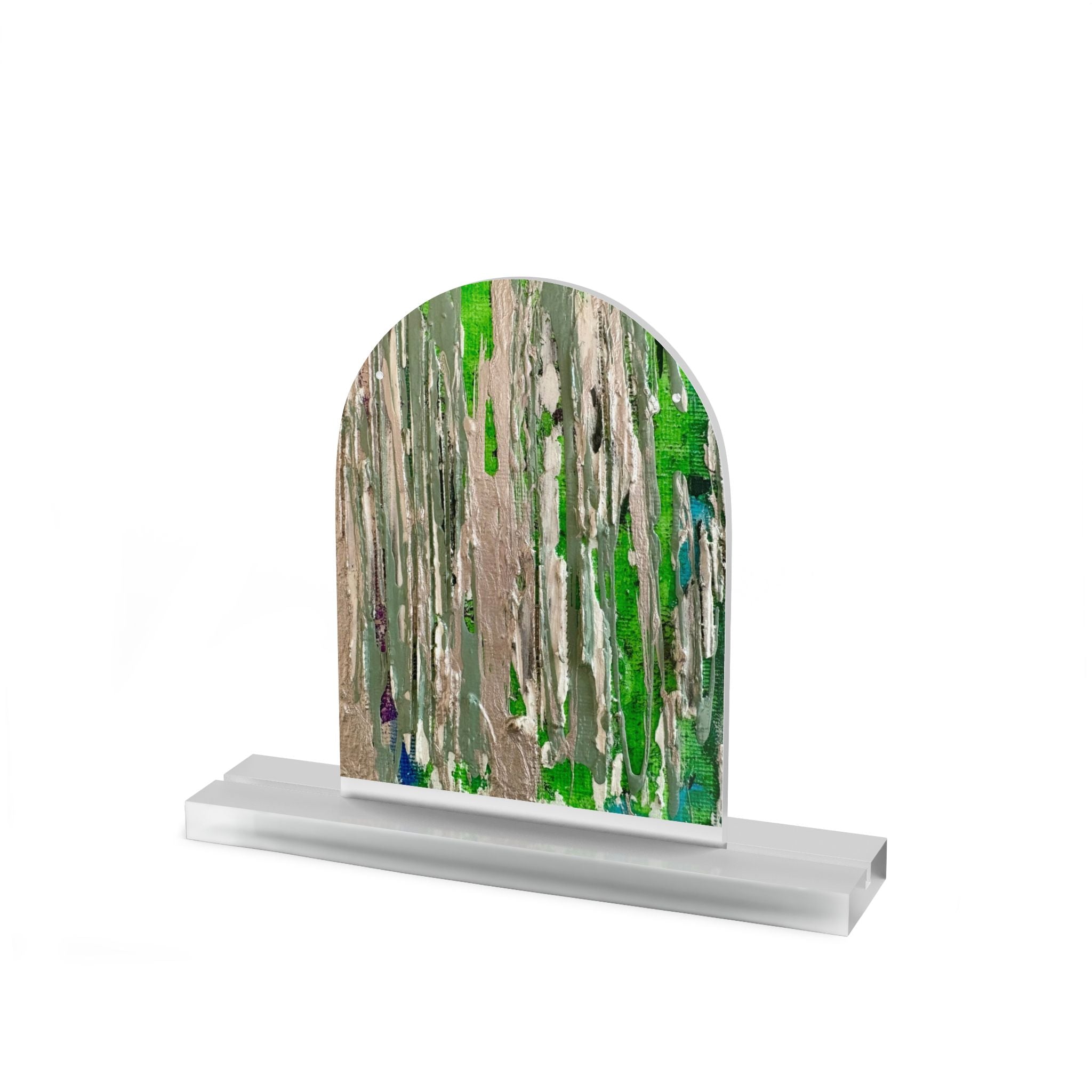 Hidden Streams Dome Acrylic Table Sign — Modern Green Drip Art Display