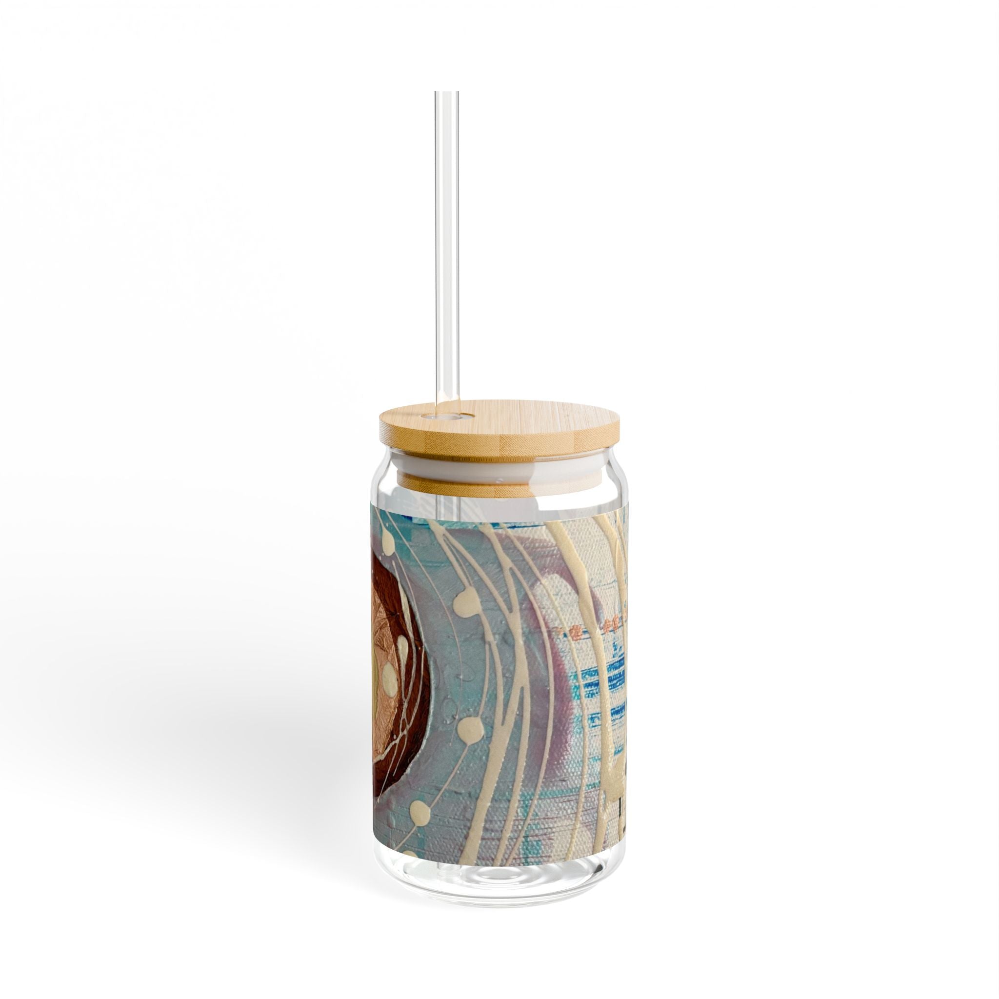 16oz Sipper Glass with Abstract Intersections Art — Reusable Straw Tumbler