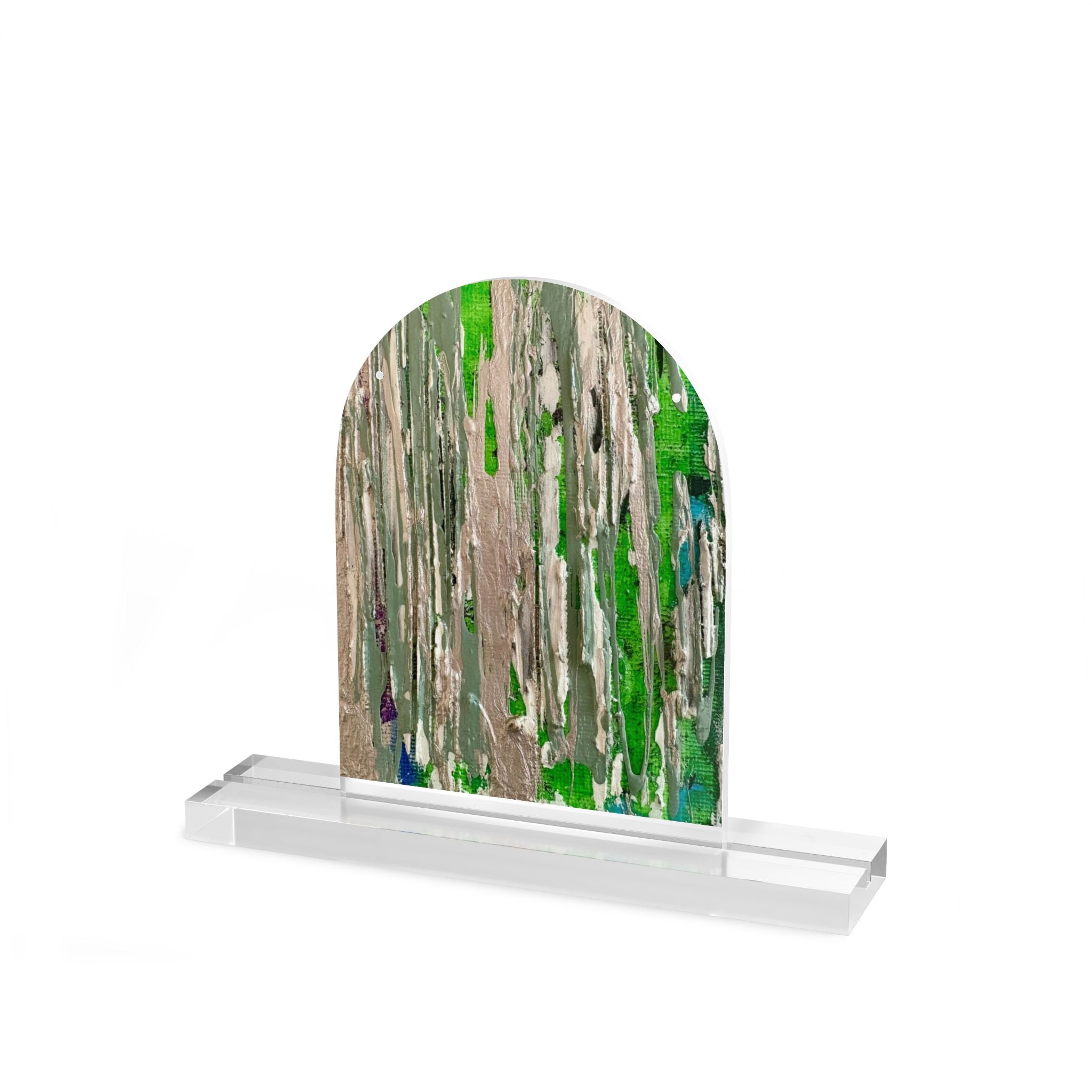 Hidden Streams Dome Acrylic Table Sign — Modern Green Drip Art Display