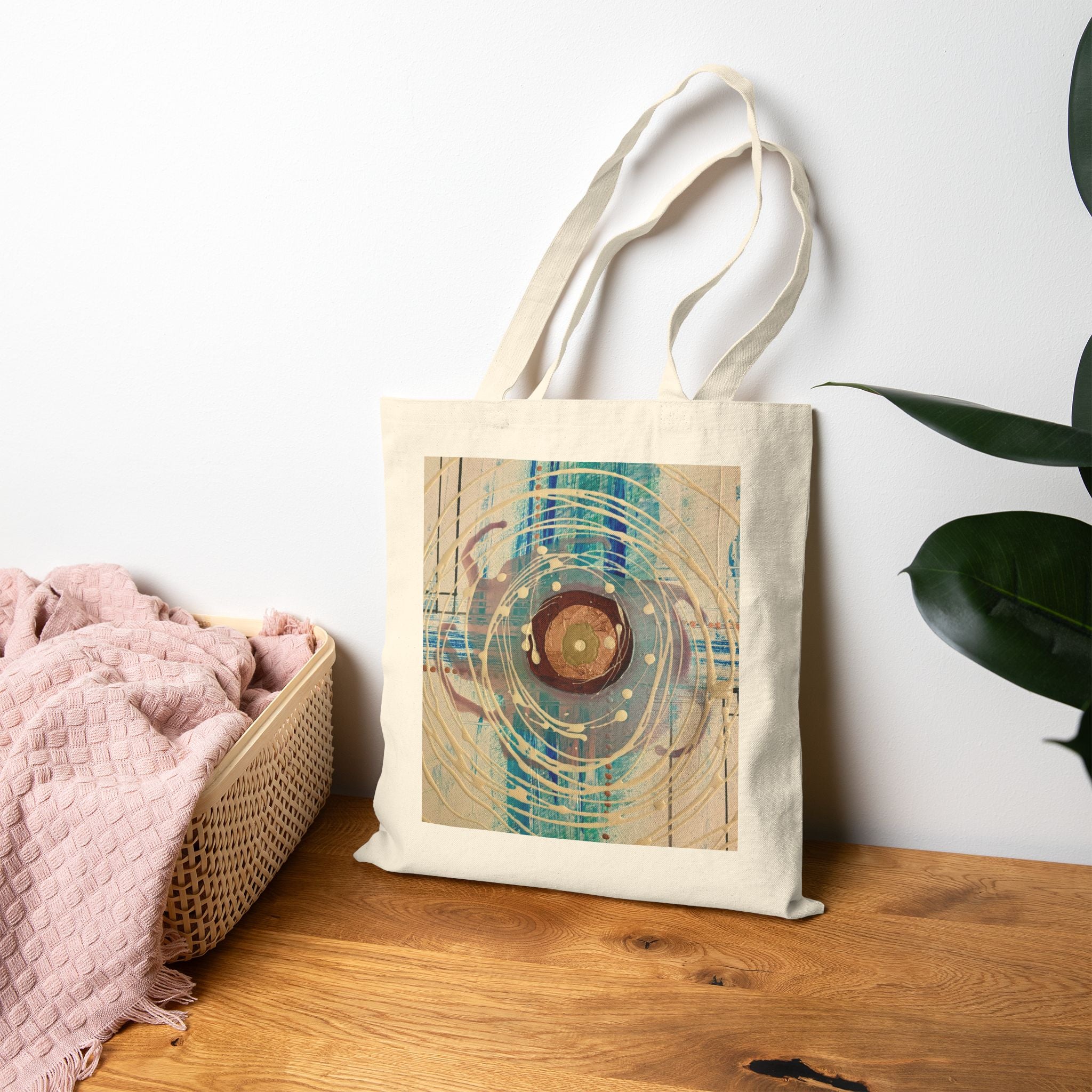 Abstract Intersections Orbital Art Tote — Geometric Canvas Grocery Bag
